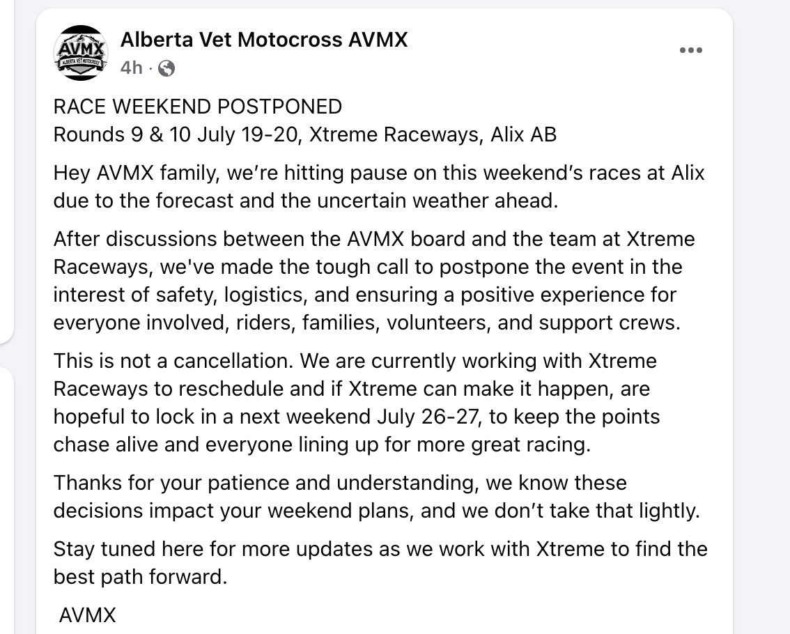 Race Weekend Postponed – July 19th & 20th 2025